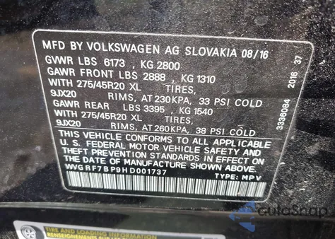 2017 Volkswagen Touareg V6 Wolfsburg Edition z USA, uszkodzony, nr VIN WVGRF7BP9HD001737